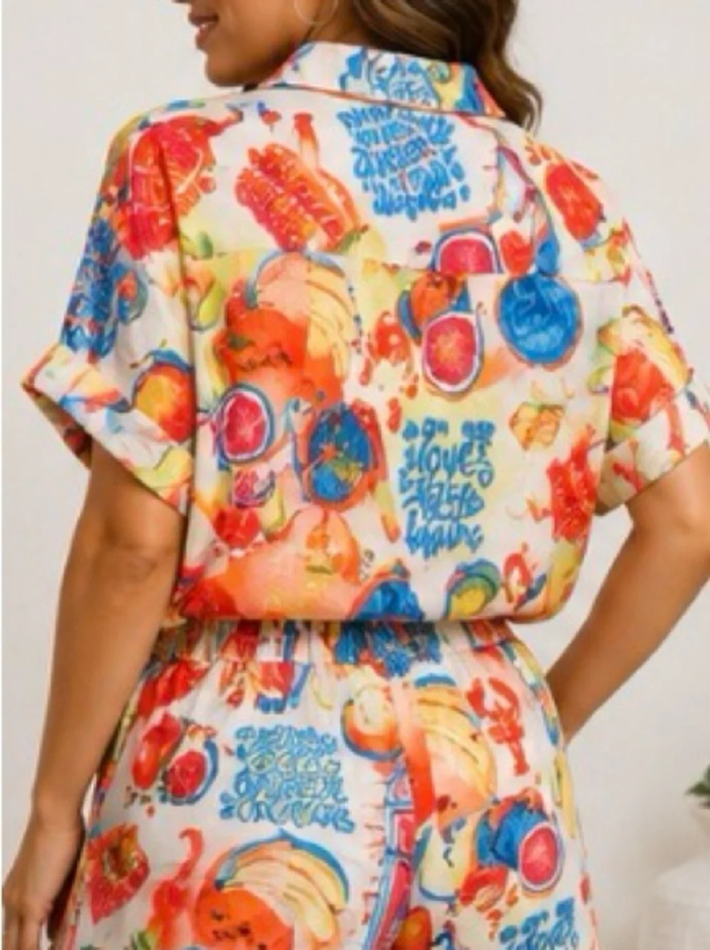 Endless Moon NWT Fruit Wine Print Shirt & Shorts Set Size Small Colorful Resort